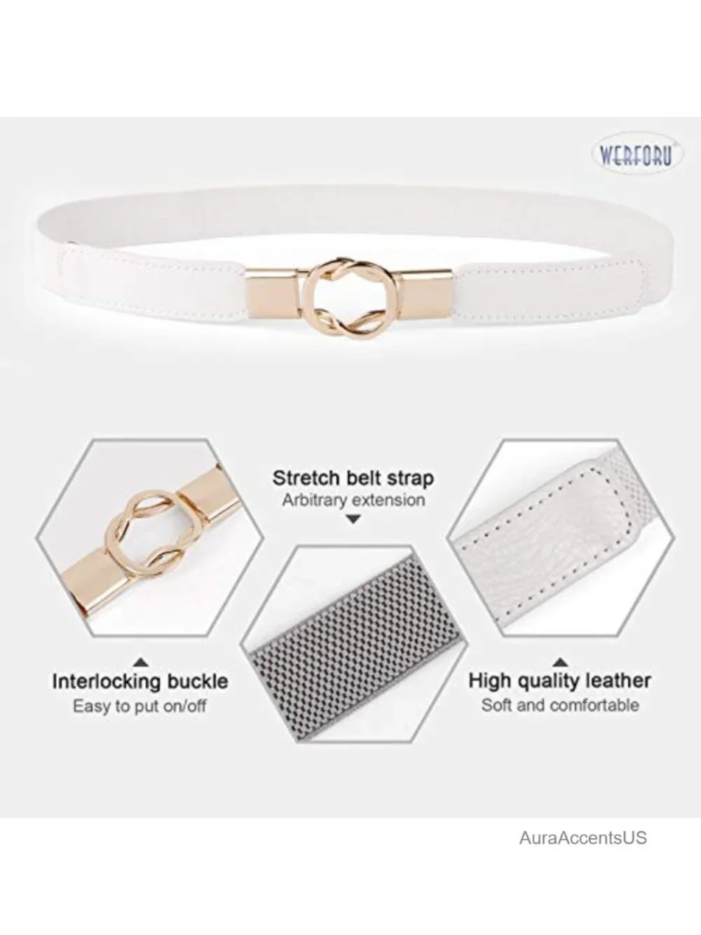 Stretchy Skinny Waist Belt with Gold Buckle Set of 4 Dresses Retro